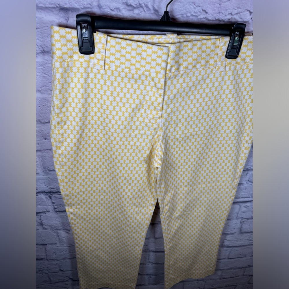 J. Crew Yellow White City Fit Stretch Cropped Pant Womens‎ size 6 - Picture 2 of 12